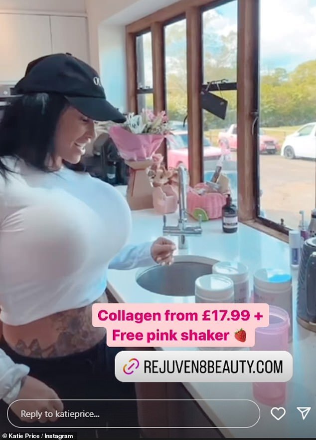 In a new video filmed from her kitchen, Katie showed off the results of her surgeries as she promoted a collagen shake to her 2.6 million followers