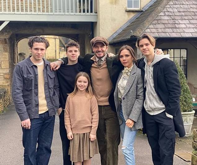 Victoria celebrates the big day itself with family – husband David, and the couple's four children, Brooklyn, 25, Romeo, 21, Cruz, 19, and Harper, 12 in the Cotswolds