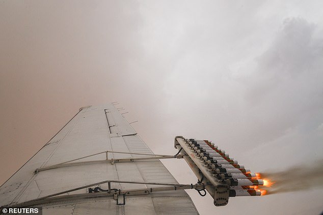 Since the early 1990s, the UAE has been using this controversial technique to increase rainfall by about 15-25 percent.  Here, a UAE plane is shown releasing salt flares into a cloud