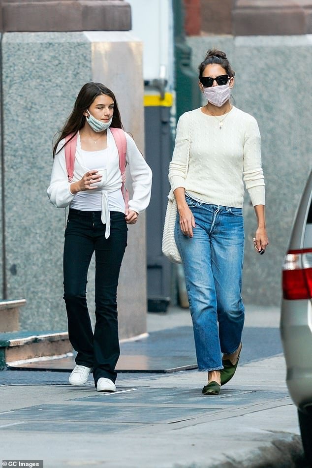 A source told Dailymail.com last year: 'Suri is applying to schools everywhere. [Katie] really wants her to stay in New York so they can be close to each other' (Suri and Katie pictured in 2020)