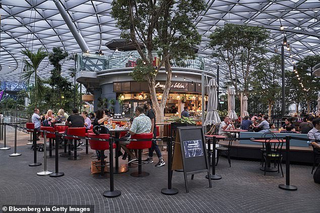 In addition to the swimming pool, free cinema and butterfly garden among some of the dozens of amenities, Changi offers its passengers as many as 100 food vendors to choose from