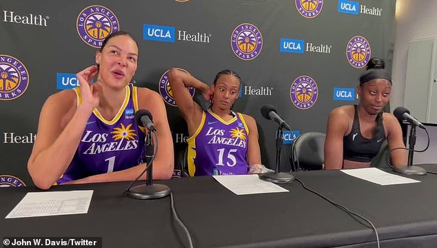 Cambage (left) was not liked by her Nigerian teammates in the WNBA where she was released by the Los Angeles Sparks team