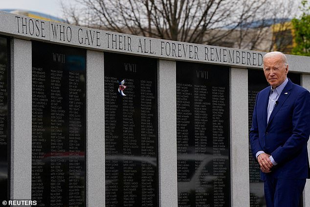 US President Joe Biden visits a war memorial in Scranton, Pennsylvania, US, April 17, 2024