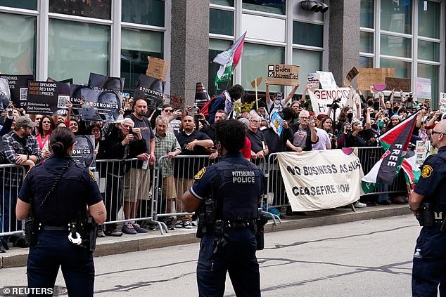 Protesters greeted President Biden at his event in Pittsburgh