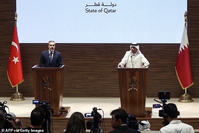 Al Thani made his comments at a joint press conference in Doha, together with Turkish Foreign Minister Hakan Fidan (pictured left)