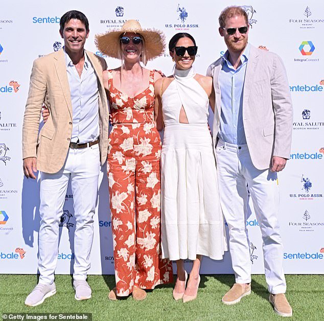 Delfina Blaquier with her husband Nacho Figueras alongside Prince Harry and Meghan Markle during the Royal Salute Polo Challenge for Sentebale in Wellington, Florida, last Friday