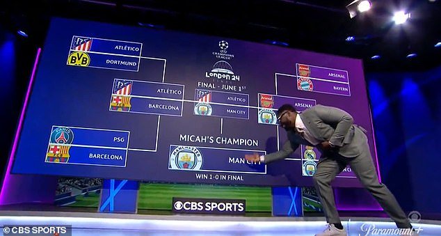 The CBS Sports expert predicted that Arsenal will face Manchester City in the final and Atletico will play Barcelona in the other semi-final