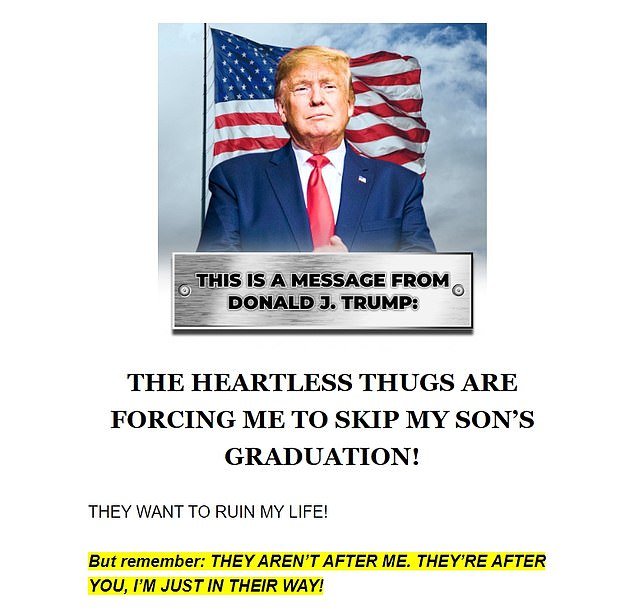 The Trump campaign is using the former president's ban from attending his son's graduation ceremony in May to raise money
