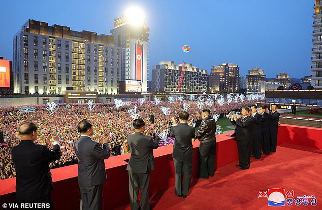 A view from the stage shows the huge crowd that gathered at Tuesday's ceremony, as Kim Jong Un waved to those below