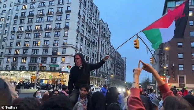 At another protest on Wednesday, a large group of pro-Palestinian protesters took to the streets outside Columbia University and chanted, “Oh Al-Qassam, you make us proud!  Now kill another soldier!'