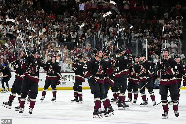 The Arizona Coyotes greet fans after their final game of existence on Wednesday