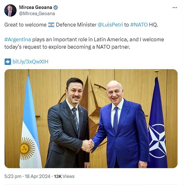 Argentine Defense Minister Luis Alfonso Petri met with NATO's Deputy Secretary General