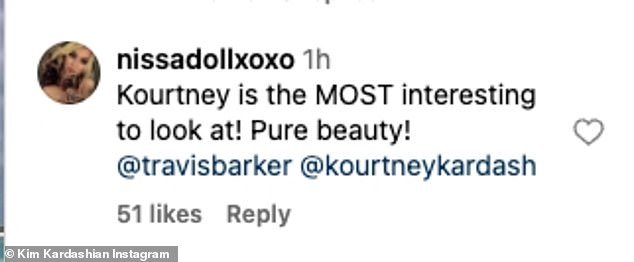 Another fan lashed out at Kim, who once said Kourtney was “the least interesting to watch,” writing, “Kourtney is the MOST interesting to watch!  Pure beauty!'