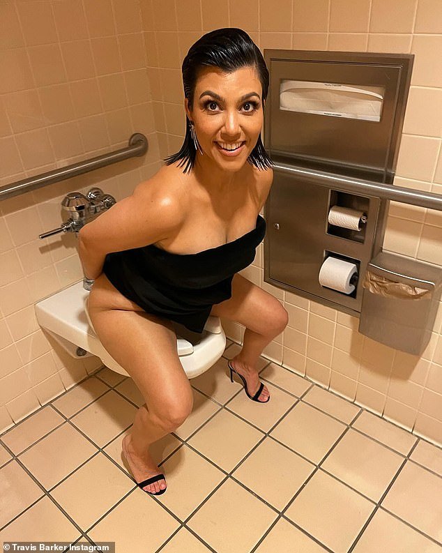 Kourtney's husband Travis Barker shared a photo of her on the toilet.  “Happy Birthday to my beautiful wife, soulmate and best friend forever.  I love you, I love our life together'