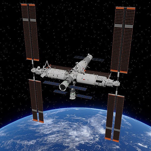 China was forced to build its own space station (pictured) after being excluded from the International Space Station in 2011 due to US concerns that Beijing's space programs were linked to the People's Liberation Army - an arm of the Communist Party