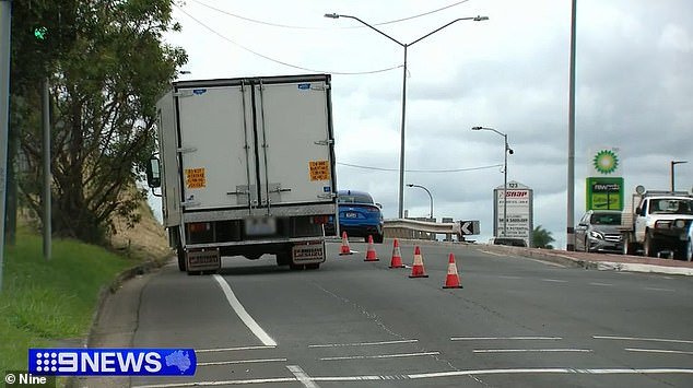 The three-year-old was pushed in a stroller by her mother as they crossed the street at an intersection in Browns Plains, south of Brisbane (pictured, the truck)