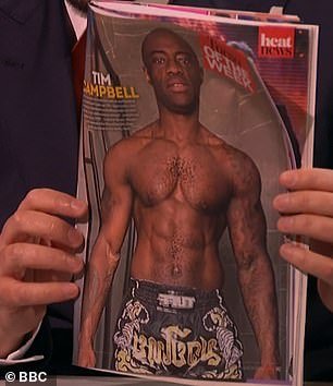 “Congratulations are in order for Tim as he is torso of the week,” he exclaimed before holding up a photo of Tim's incredible physique in a magazine.
