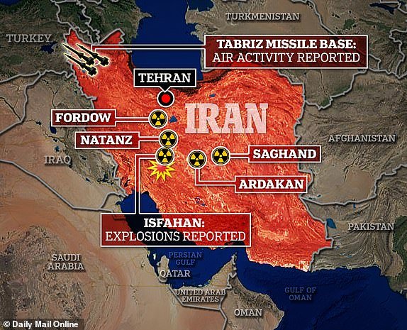 MAP - ISRAEL ATTACK ON IRAN also showing nuclear sites - locations of missile sites