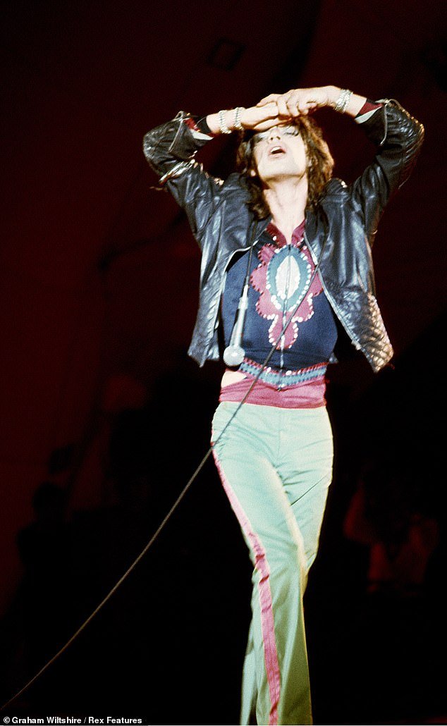 Mick Jagger of the Rolling Stones at a concert at Knebworth in the 1970s