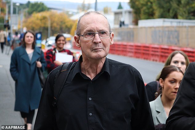 Bester, a former teacher, was charged by police in October 2022 for alleged online harassment (he is pictured at the Hobart Magistrates Court last April)