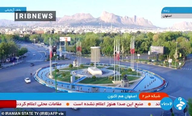 A handout image made available by Iran's state television, the Islamic Republic of Iran Broadcasting (IRIB), shows what the TV said was a live image of the city of Isfahan early April 19, 2024.