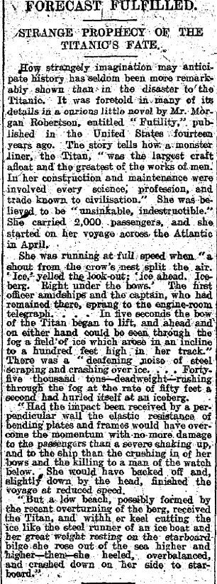 The Daily Mail's reporting on the book shortly after the Titanic disaster