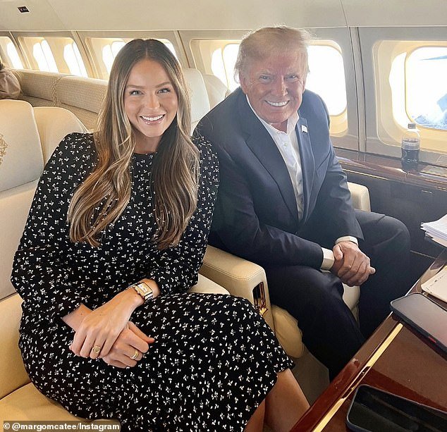 Her carefully curated Instagram shows no trace of romance.  She is pictured above with Trump