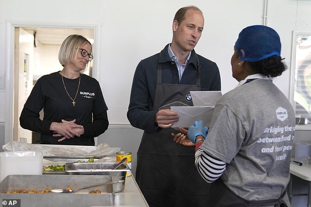It comes a day after he made his first public appearance since the Princess of Wales' cancer announcement last month.  The Prince of Wales, 41, lent a hand loading food and cooking in the kitchen at food distribution organization Surplus to Supper in Sunbury-on-Thames, Surrey.