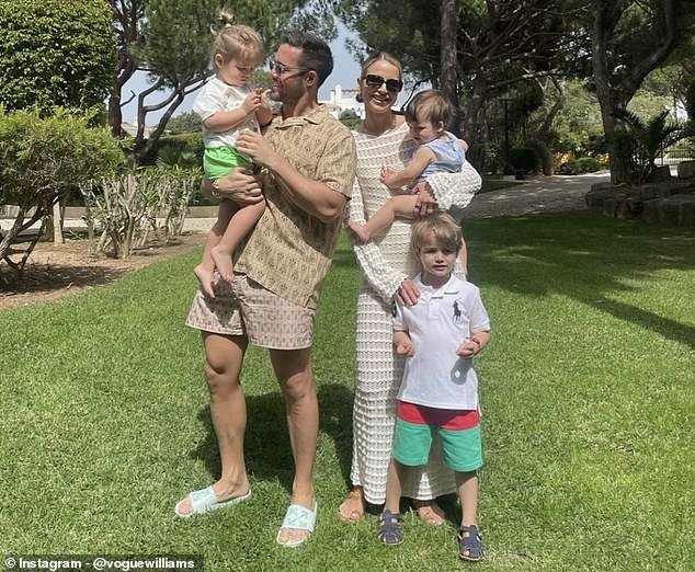 Irish model and former TOWIE star Spencer also shares son Theo, five, and daughter Gigi, three (all pictured)