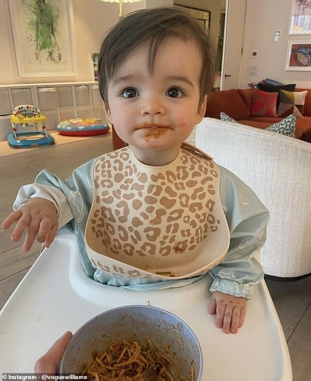 In one of the images Vogue shared, Otto enjoyed a plate of spaghetti while wearing a cheetah print bib