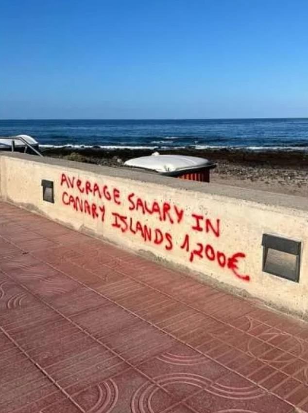 Graffiti in southern Tenerife highlights low monthly wages for workers in the Canary Islands' popular tourist hotspot