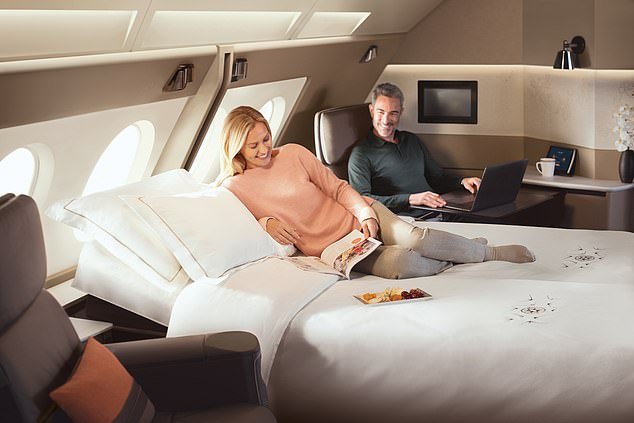 On paper, Singapore Airlines' first-class 'Suites' cabin on the A380 Airbus is the best in the world for an aircraft (stock image)