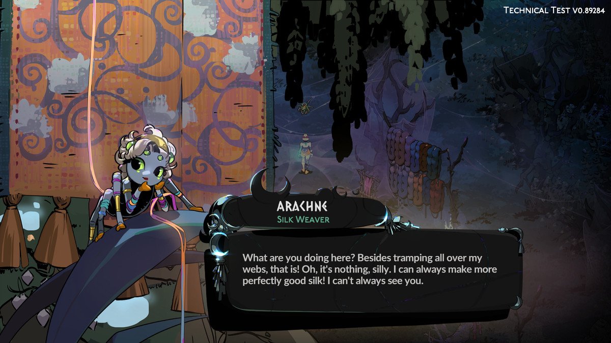 An image of Arachne in Hades 2. She looks like a small anthropomorphic spider. 