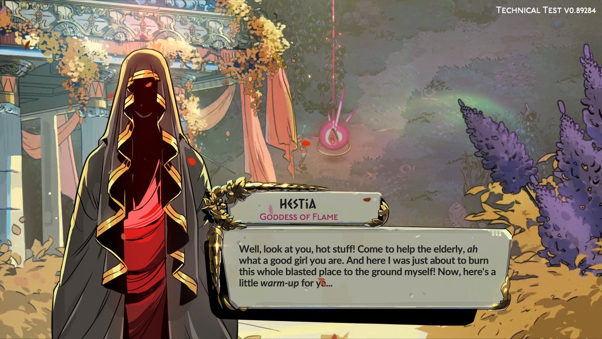 An image of Hestia in Hades 2. She looks like a character without a face. 