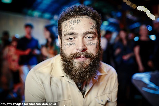 Post Malone's striking facial tattoos, seen in a March 8 photo