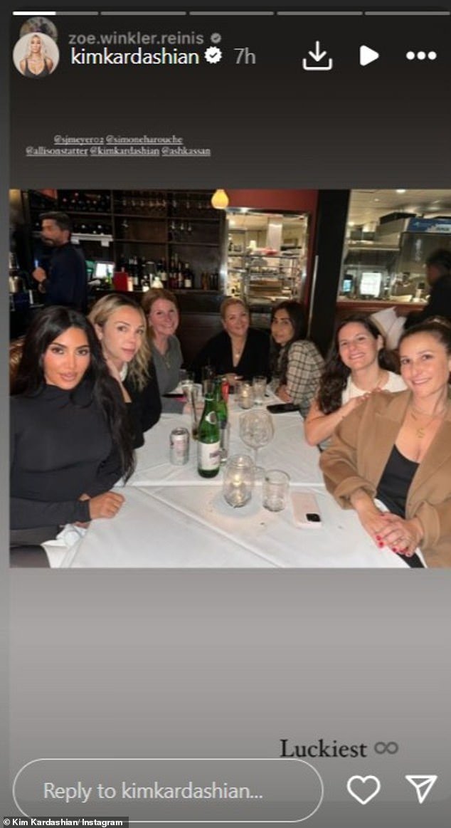 In one, she posted a photo of herself enjoying a drink at a restaurant and sitting at a table with six of her friends, alongside a caption with an infinity symbol that read: 