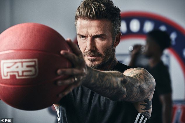Beckham's collaboration with F45 saw him launch a series of themed workouts - featuring glossy photos of him working out with F45 brand fitness equipment