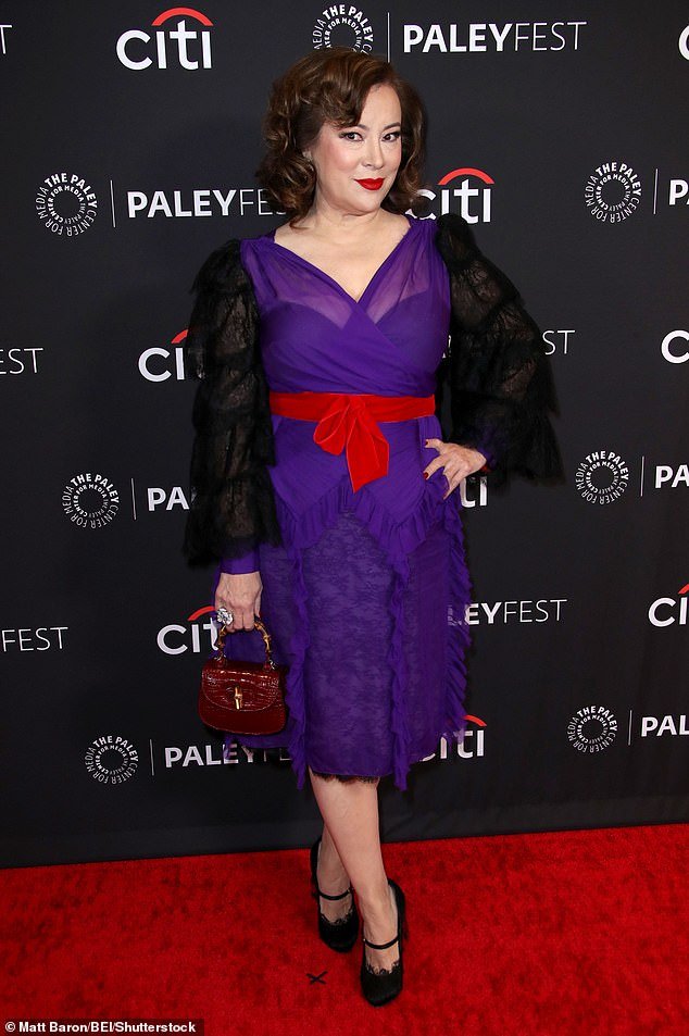 The 65-year-old Oscar-nominated actress stunned in a purple lace dress as she arrived at the 41st annual PaleyFest gala celebrating the animated comedy