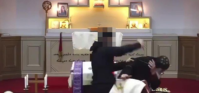 The alleged attack was captured during an online broadcast of the church service