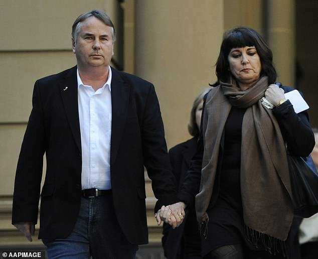 Ralph Kelly and his wife Kathy are pictured leaving Central Local Court after Kieran Loveridge formally entered a guilty plea to one charge of manslaughter in the death of their son Thomas Kelly in Sydney, Tuesday, June 18, 2013