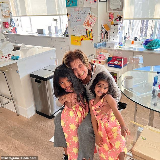 Hoda gave fans a glimpse into her kitchen.  She posted this photo of mom Sameha hugging Haley and Hope