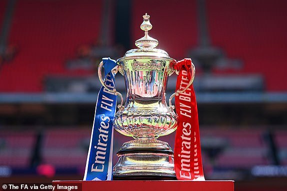 LONDON, ENGLAND - MAY 14: A general view of the Emirates FA Cup trophy ahead of the FA Cup final between Chelsea and Liverpool at Wembley Stadium on May 14, 2022 in London, England.  (Photo by Michael Regan - The FA/The FA via Getty Images)