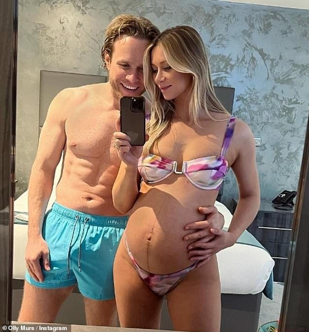 The couple shared their joy at becoming parents in a sweet post earlier today (pictured last month)