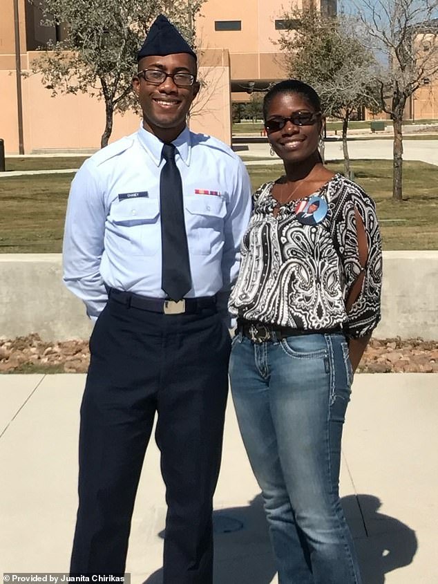 Chaney, pictured here with his mother Juanita, joined the Air Force at age 22