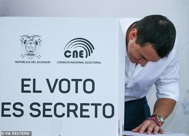 Ecuador's President Daniel Noboa takes part in a referendum on security measures to combat violence