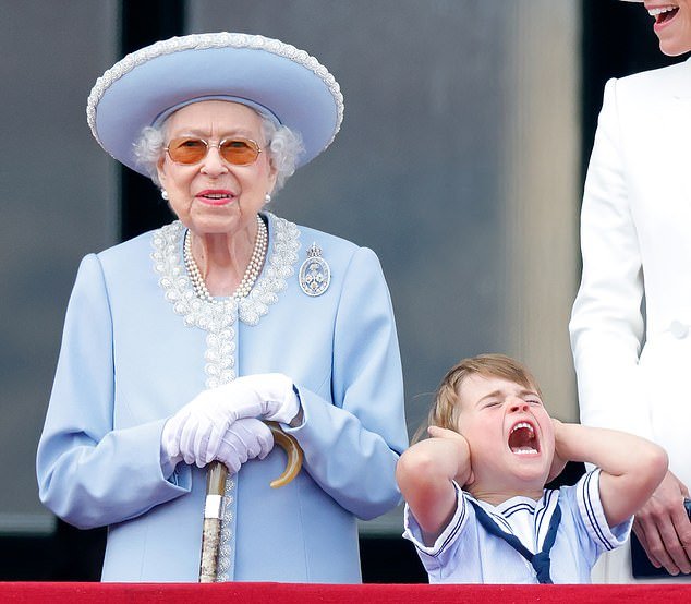 Normally the Queen was an advocate of good behavior, but she seemed oblivious to her adorable great-grandson.  Or maybe she just thought it was funny...