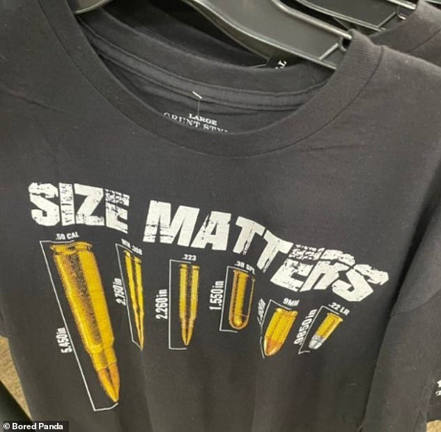 One shopper shared an incredible find: a T-shirt with bullets that appeared to make an innuendo would surely baffle many Europeans