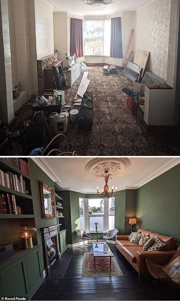 Meanwhile, a Bristol homeowner transformed her dated Victorian terraced living room into a chic green space