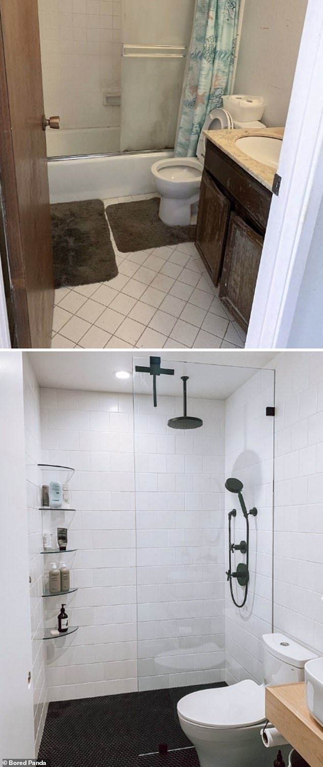 Elsewhere, another person from the US gave their bathroom a modern makeover, transforming the small space into the present