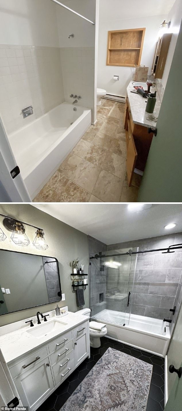 Meanwhile, this homeowner used his skills to decorate a bathroom that looked like a stylish hotel restroom